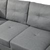 Sectional Sofa Set for Living Room with Right Hand Chaise Lounge and Storage Ottoman (Grey)