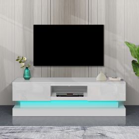 51.18inch WHITE morden TV Stand with LED Lights; high glossy front TV Cabinet; can be assembled in Lounge Room; Living Room or Bedroom; color:WHITE