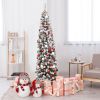 7.5 Feet Pre-lit Snow Flocked Artificial Pencil Christmas Tree with LED Lights