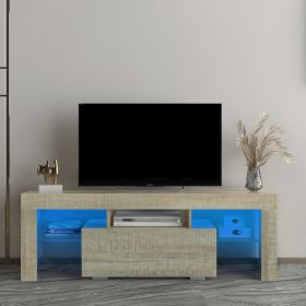 TV Stand with LED RGB Lights,Flat Screen TV Cabinet, Gaming Consoles - in Lounge Room, Living Room and Bedroom,GREY OAK