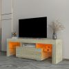 TV Stand with LED RGB Lights,Flat Screen TV Cabinet, Gaming Consoles - in Lounge Room, Living Room and Bedroom,GREY OAK