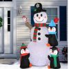 6ft With 3 Penguins, 4 Light Strings, 1 Colorful Rotating Light, Inflatable, Garden Snowman Decoration