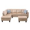 Beige Flannel Living Room Sofa Set