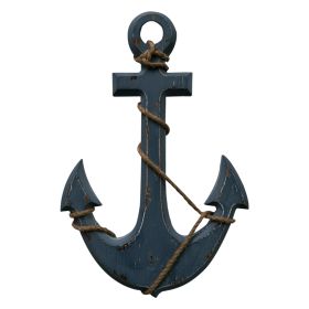 18 Inch Handcrafted Wood Wall Mount Sea Anchor and Rope Accent Decor, Distressed Blue