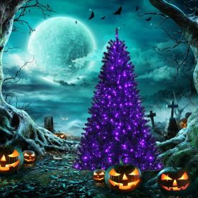 Black Artificial Christmas Halloween Tree with Purple LED Lights