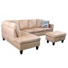 Beige Flannel Living Room Sofa Set