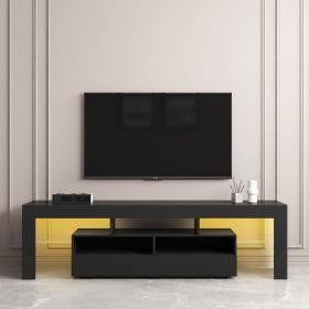 Living Room Furniture TV Stand Cabinet with 2 Drawers & 2 open shelves,20-color RGB LED lights with remote,Black