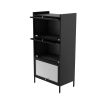 Bakers Rack with Cabinet,Bread Rack Coffee Station Microwaves Rack Storage Rack,4 Tier Kitchen Organizer Shelf for Dishes,Wine,Pots and Pans (Black)