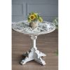 24x28.5" Round Wooden Carved Table, Distressed White Finish Design