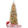 6 Feet Pre-lit Snow Flocked Artificial Pencil Christmas Tree with 250 LED Lights