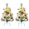 Set of 2 Outdoor 24 Inch Battery Powered Pre-lit Pathway Flocked Christmas Trees