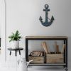 18 Inch Handcrafted Wood Wall Mount Sea Anchor and Rope Accent Decor, Distressed Blue