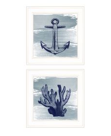 "The Beach Coastal Collection" 2-Piece Vignette By Bluebird Barn, Ready to Hang Framed Print, White Frame