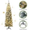 7.5 Feet Pre-lit Snow Flocked Artificial Pencil Christmas Tree with LED Lights