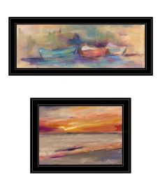 "Rowing in the Western Sky's" 2-Piece Vignette by Tracy Owen-Cullimore, Ready to Hang Framed Print, Black Frame