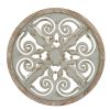 24x28.5" Round Wooden Carved Table, Distressed White Finish Design