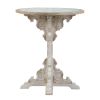 24x28.5" Round Wooden Carved Table, Distressed White Finish Design