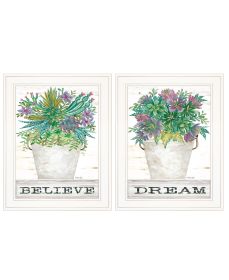 "Succulents-Dream & Believe" 2-Piece Vignette by Cindy Jacobs, Ready to Hang Framed Print, White Frame