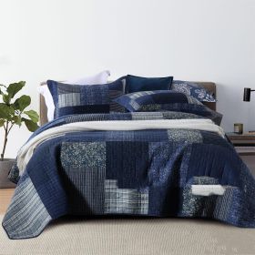 All Cotton Air-conditioning Duvet Summer Blanket Bed Sheet Three-piece Set (Option: Blue-250x270cm)