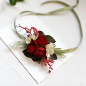 Wedding New Bridesmaid Wrist Flower Simulation Flower Groom Best Man Corsage (Option: Red wrist flower)