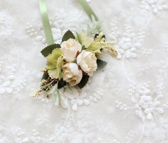 Wedding New Bridesmaid Wrist Flower Simulation Flower Groom Best Man Corsage (Option: Beige wrist flower)