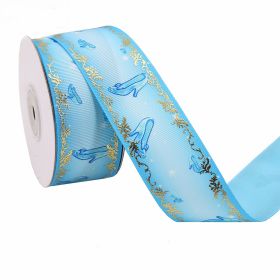 Duplex Printing Bronzing Ribbon Flower Series (Option: 10yard 9m-2Color-3.8cm)