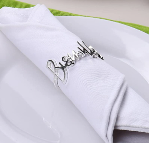 New Metal Letters Napkin Ring Table Decoration (Color: Silver)