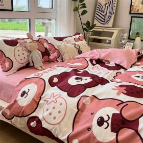 Washed Cotton Bed Sheet Quilt Cover Four-piece Set (Option: Strawberry Bear Ljf-Quilt Cover 150x200)