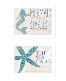 "Mermaid Kisses Starfish Wishes" 2-Piece Vignette by Kate Sherrill, Ready to Hang Framed Print, White Frame (Color: as Pic)