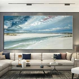 Hand Painted Oil Paintings Abstract Seascape Painting Beach Ocean  Living Room Hallway Luxurious Decorative Painting (size: 40x80cm)