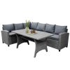 Patio Outdoor Furniture PE Rattan Wicker Conversation Set All-Weather Sectional Sofa Set with Table & Soft Cushions