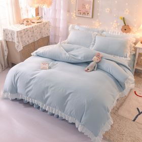 Princess Style Girl Brushed Multicolor 4-piece Set Quilt Cover Sheet Pillowcase Spring Autumn Winter Solid Fleece Thick Bedskirt (Color: sky blue)