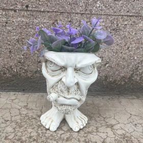 1pc Resin Planter Statue Vase, Outdoor Garden Ornaments Patio Lawn Garden Yard Entry Door Decor (Color: Uncle Smoking)