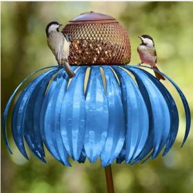 Pink Coneflower Bird Feeder Outdoor Decoration Garden Flower Picaflor Wild Bird Feeder Feeding Outside Rust Resistant Art Metal (Color: Blue)