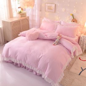 Princess Style Girl Brushed Multicolor 4-piece Set Quilt Cover Sheet Pillowcase Spring Autumn Winter Solid Fleece Thick Bedskirt (Color: pink 2)