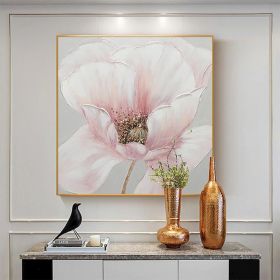 Hand Painted Oil Painting Pink flower Rosebush On Canvas Living Room Hallway Bedroom Luxurious Decorative Painting (size: 80x80cm)