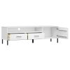 TV Cabinet with Metal Legs White Solid Wood Pine OSLO