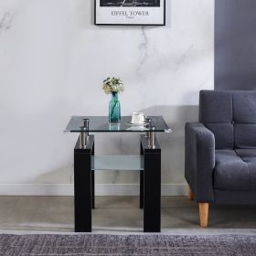 Clear Glass Top Side Table;  24"x24"x24" End Table;  Modern Design For Home (Color: Black)