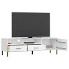 TV Cabinet with Metal Legs White Solid Wood Pine OSLO