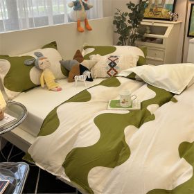 Washed Cotton Bed Sheet Quilt Cover Four-piece Set (Option: Wave Pattern Green B-Quilt Cover 180x220)