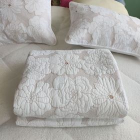 Cotton Thickened Pure White Beige Camellia Embroidery Three-piece Bed Cover Set (Option: Pure White-250x270cm)