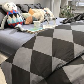 Green Polka Dot All Cotton Pure Cotton Artistic 15 M18 M Bed Four-piece Set (Option: Diamond Plaid Gray Black-1.8m three piece suit)