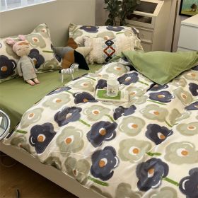 Washed Cotton Bed Sheet Quilt Cover Four-piece Set (Option: Hokkaido Flower Season B-Quilt Cover 200x230)